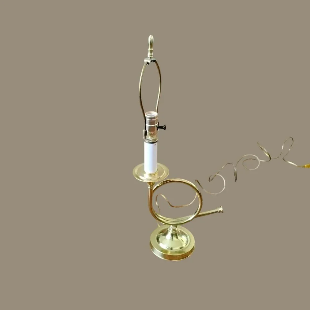 Vintage French Horn Brass Table Lamp 25